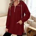 thumbnail image 4 of Horkkom Quarter Zip Pullover Women Casual Tunic Drawstring Tops Fashion Solid Color Comfort Hoodie with Pockets L, 4 of 7