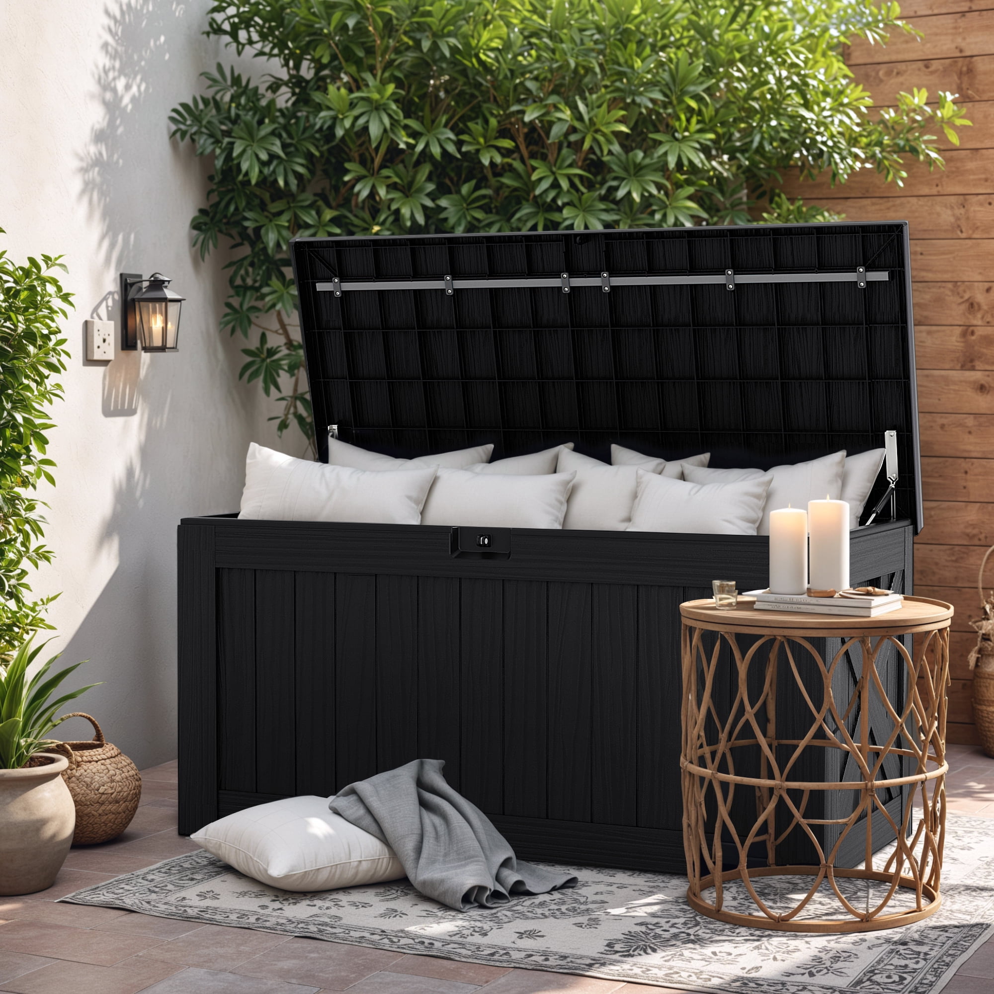 Vineego Storage Outdoor Lockable 120 Gallon Resin Deck Box, Black