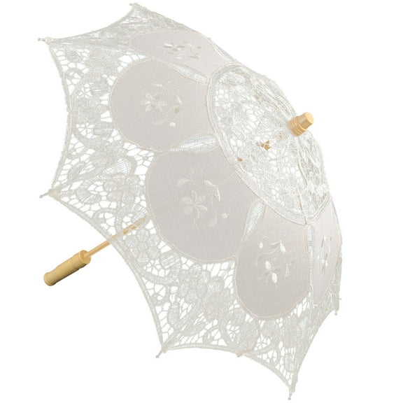 White Lace Parasol Umbrella for Decoration Fashionable and Elegant Wedding Prop Cloth and Wood Lightweight Portable