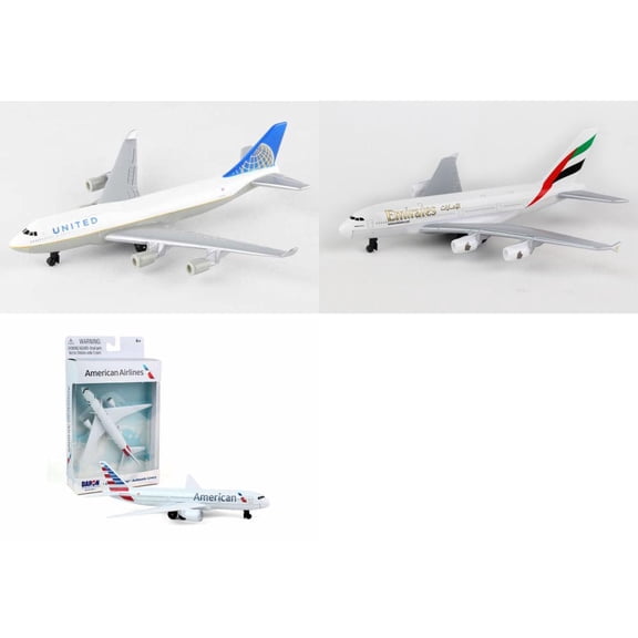 United, Emirates, American Airlines Diecast Airplane Package - Three 5.5" Diecast Model Planes