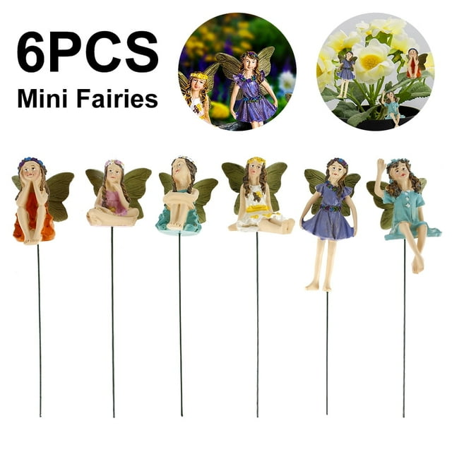 Figurines Figurines Accessoires Miniature Maison de Poupée Fée Jardin Ensemble de 6 Figurines Fées Fées Fleur Pot Résine Fée Jardin Figurines Ange Accessoires Ornements