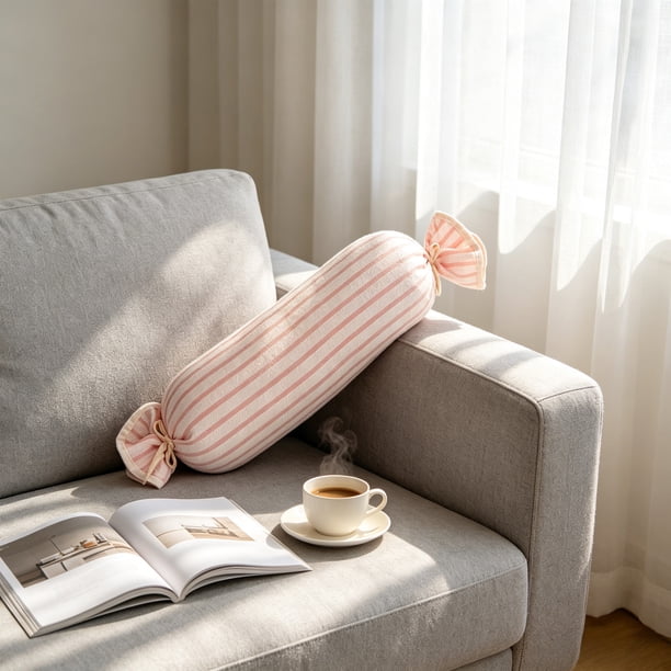 19.6in ice silk Cool Candy Shaped Neck Pillow Breathable Striped Bolster Pillow For Cervical Support