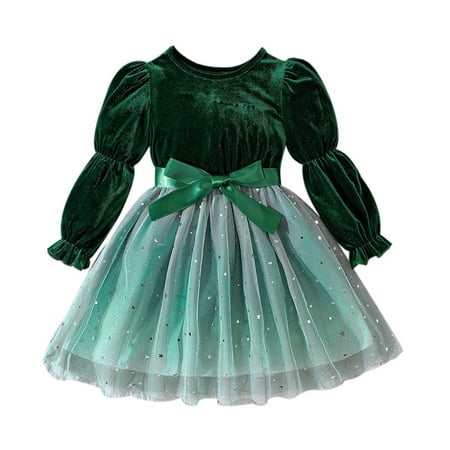 

Girls Dresses Size 14-16 Toddler Girls Long Sleeve Dresses Star Sequin Tulle Dress Clothes Green 12-18 Months