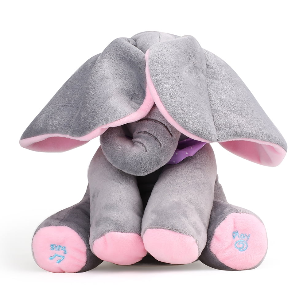 Ear Flappy Singing Baby Elephant Play Peek a Boo Animated Plush Toy 12 inch 