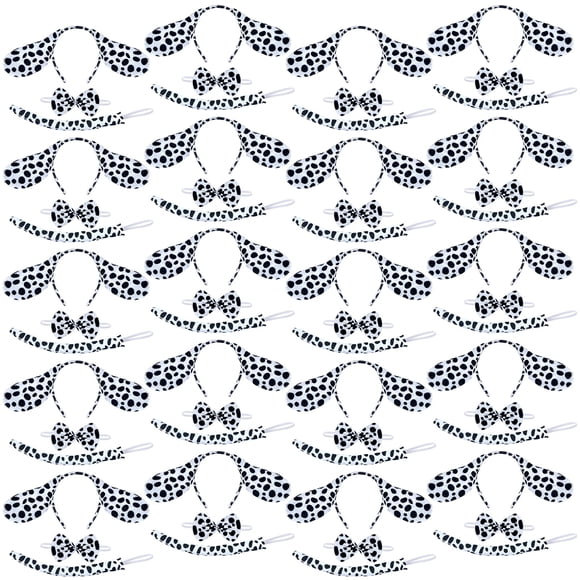 60 Pcs Costume d'Halloween Noël Dalmatien Ensemble Kit de Bandeau Oreilles de Chien Inclus Bandeaux Oreilles de Dalmatien Nœud Papillon Queue