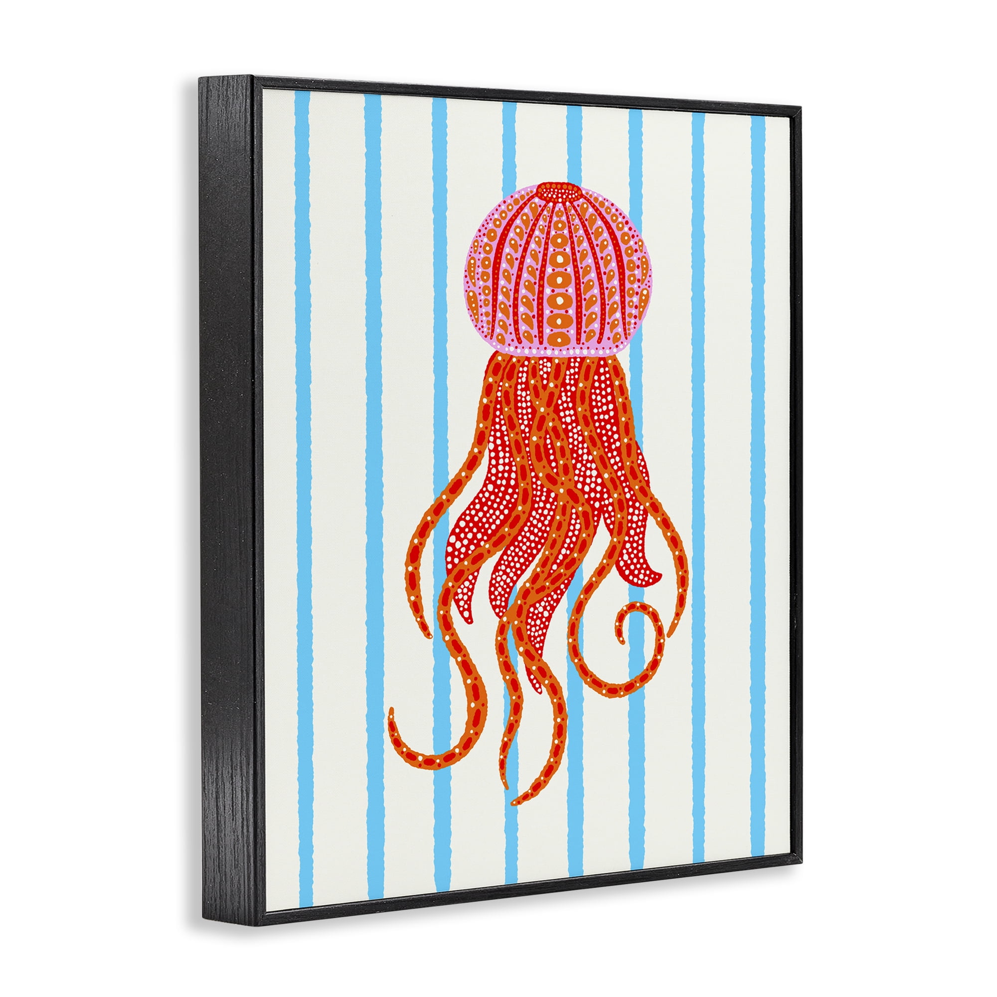 Stupell Industries Bright Aquatic Jellyfish on Stripes Black Framed Giclee Art, design by Indira Prieto | IndySign