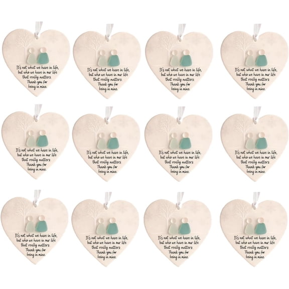 XMMSWDLA 12PC Heart-Shaped Sea Glass Christmas Ornament – Handmade Friendship Keepsake for Tree Decor, Holiday Gift for Best Friends, Coastal Home Decor (Hanging Art)