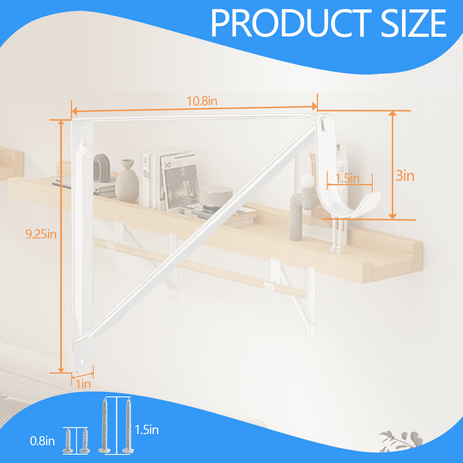 WellMade Heavy Duty Closet Rod Brackets 4 Pack, Wall Mounted Shelf Bracket with Rod Shelving Support, White