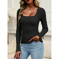 thumbnail image 2 of SMZ Women’s Square Neck Long Sleeve Shirts—Ribbed Knit Sweater Slim Fitted Elegant Fall Casual Basic Tee Tops, 2 of 5