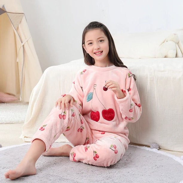Ropa para niñas, conjunto de pijamas de lana de Navidad, franela para niños, ropa de dormir cálida de dibujos animados, ropa de casa para niños, invierno, otoño, primavera, adolescentes de 5 a 15 años