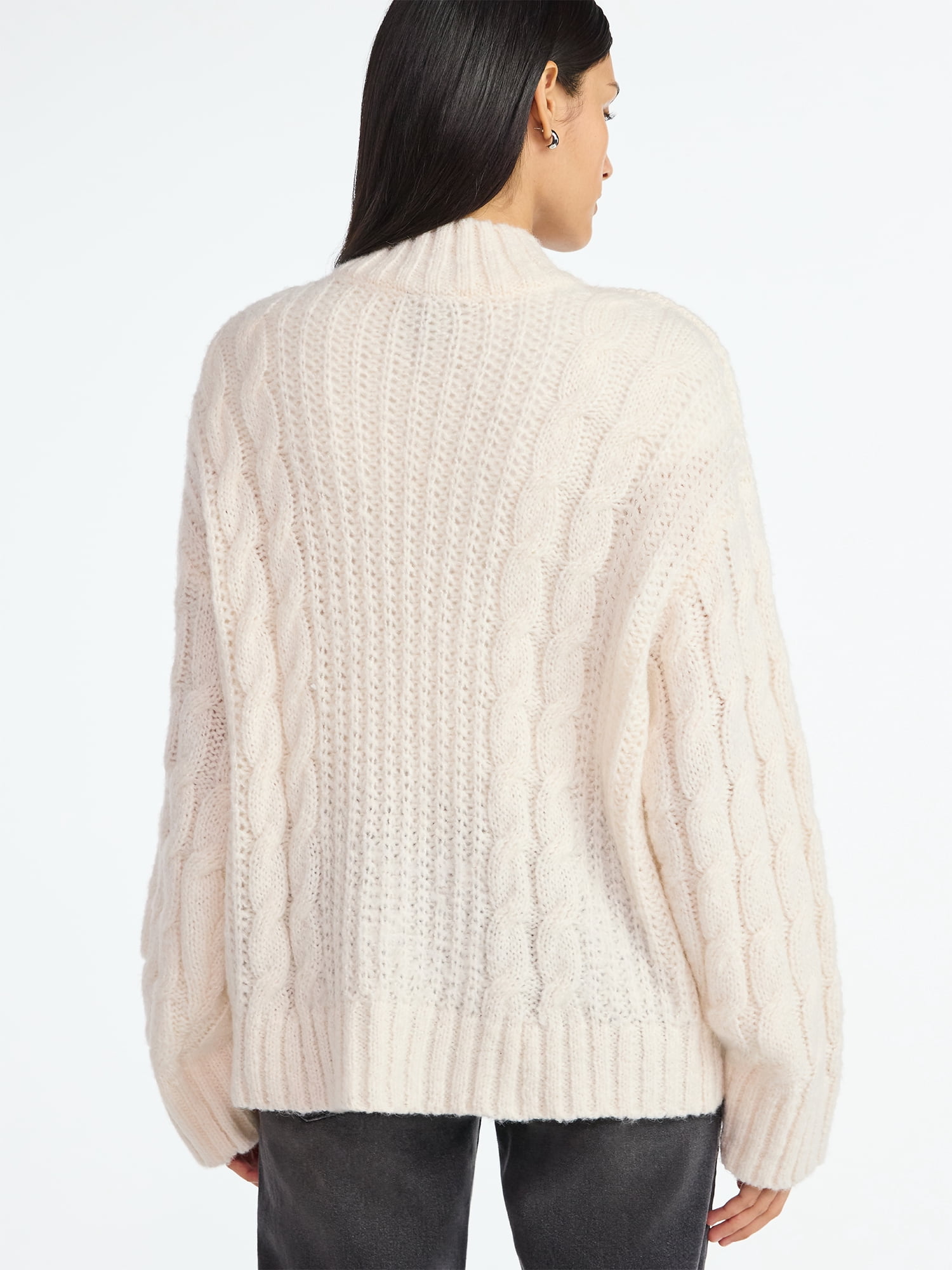 Scoop Women’s Oversized Cable Knit Sweater, Midweight, Size XS-XXL