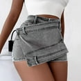 thumbnail image 4 of Women Jean Denim Skort Sexy- High Waisted Asymmetrical Short Mini Short Grey XL, 4 of 7