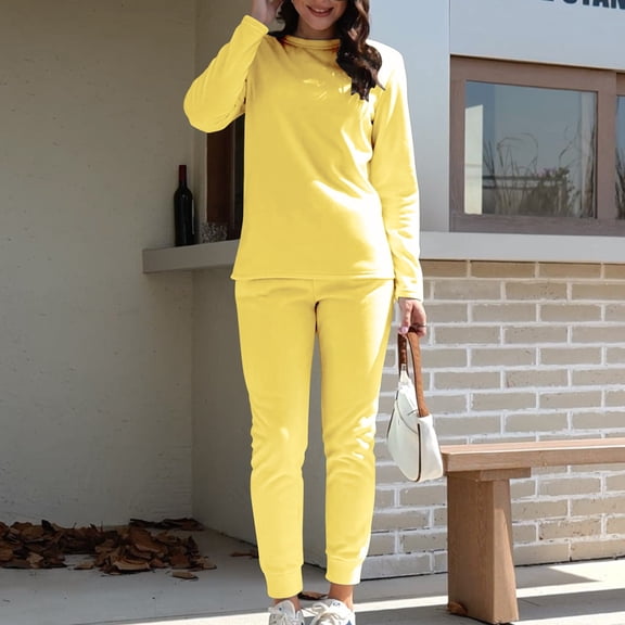 Wangmeiwg Thermal Underwear Top for Women - Autumn Winter Cozy Set with Round Neck Long Sleeves and Thick Bottoming Shirt and Slim Fit Elastic Waist Trousers Yellow L