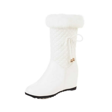 

Winter Boots For Women Women s Boots Women Warm Solid Knee High Boots Round Toe Bow Booties High Heel Boots Shoes White