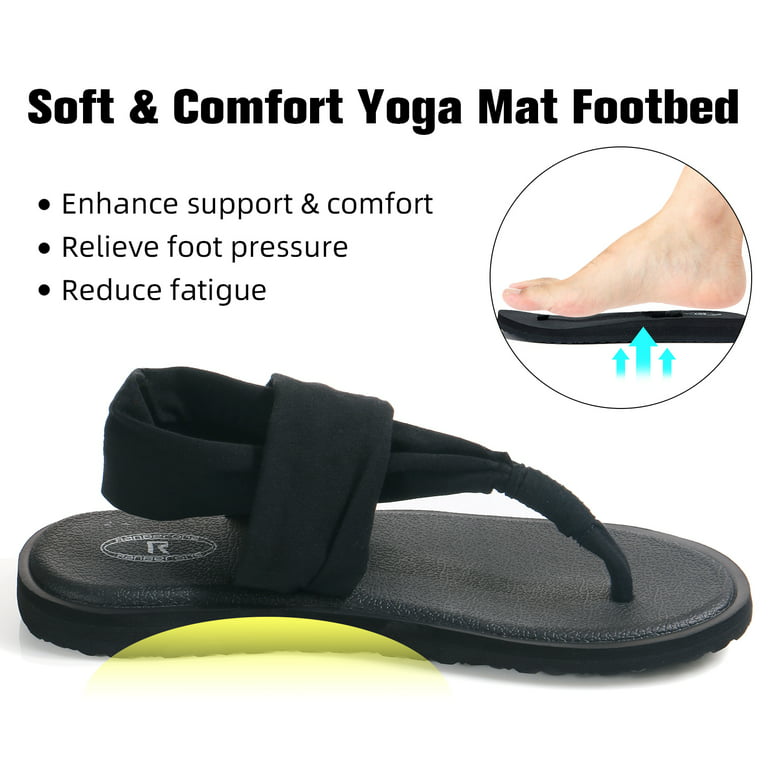 Wotte Women's Yoga Mat Flip Flops Casual Flat Summer Beach Sandals, blacke,  size 9