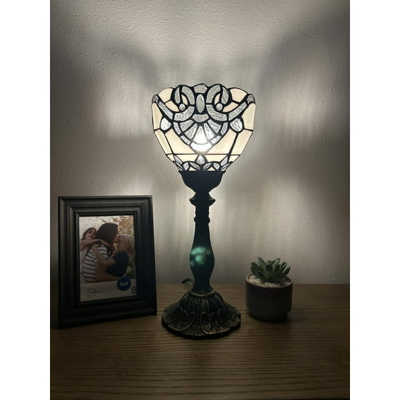 Tiffany Style Mini Torch Table Lamp White Baroque Style Lavender Stained Glass Included LED Bulb 15'H*6"W