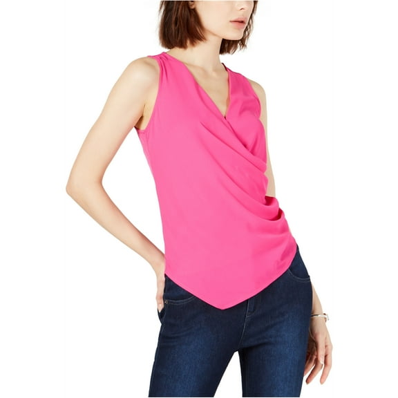 bar III Womens Faux-Wrap Sleeveless Blouse Top, Pink, Medium