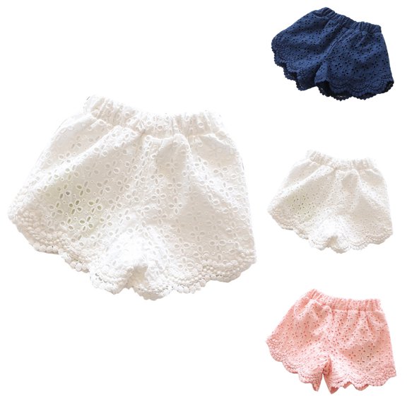 SGMVNU Girl's Shorts Summer Boho Lace Hollow Eyelet Shorts Casual Elastic Waist Beach Shorts Coverup Vacation Outfits, Size 5-6 Years, White