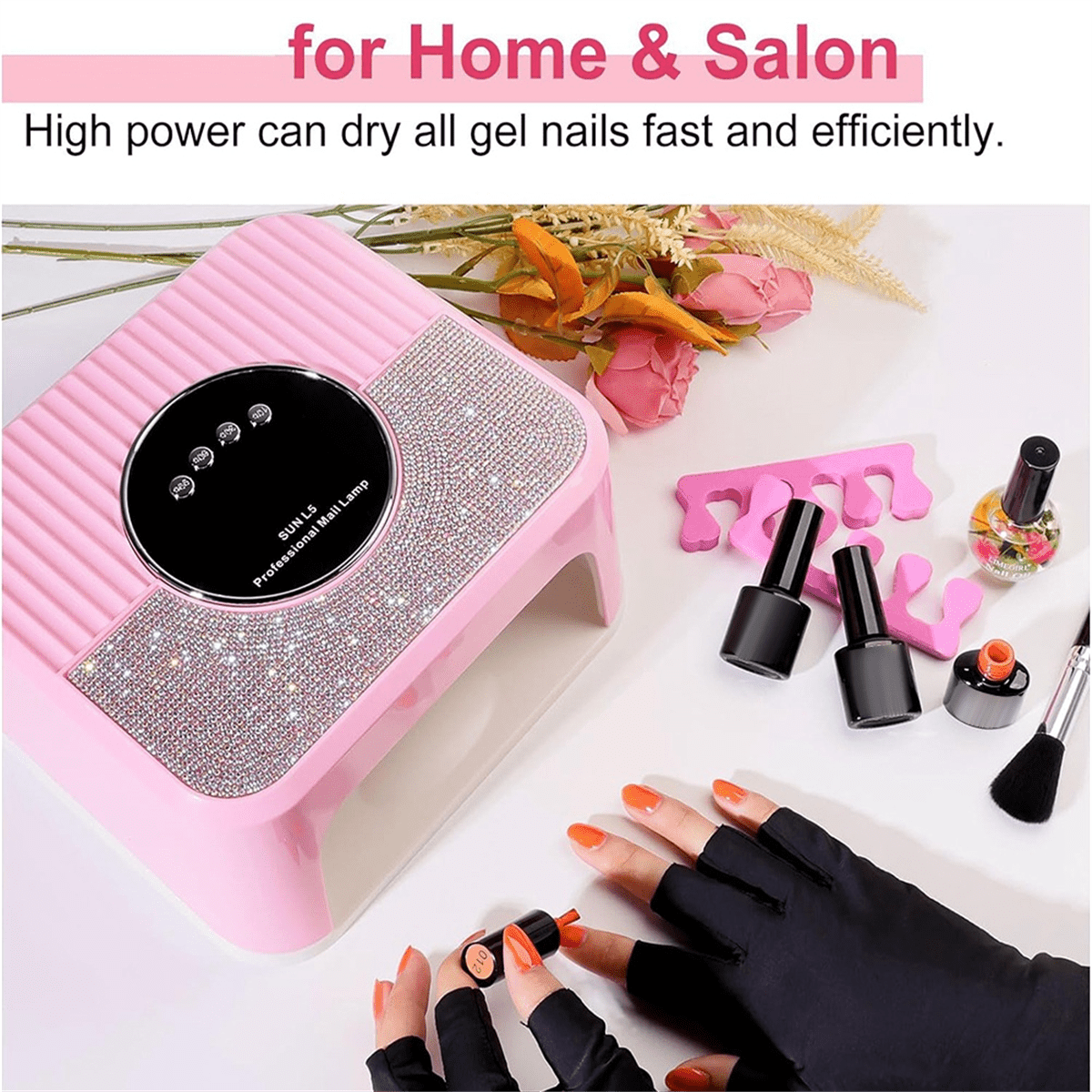 UV Nail Lamp Gel Nails,45LED Nail Lamp with 4Timer Mode,Gel Nail Lamp Decorated with Sparkling Nail Rhinestone White(US)