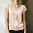 thumbnail image 6 of TGSLY Lace Trim Satin Tops for Women Smooth Soft V Neck Bow Tie Front Shirts Loose Dressy Casual Solid Color Cap Sleeve Blouses XL, 6 of 7