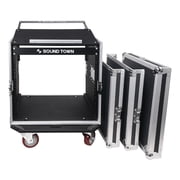 Sound Town 10U PA DJ Pro Audio Rack/Road ATA Case with 11U Slant Mixer Top, 20 Rackable Depth and Casters, 10 Space Size, Pro Tour Grade (STMR-10UW)