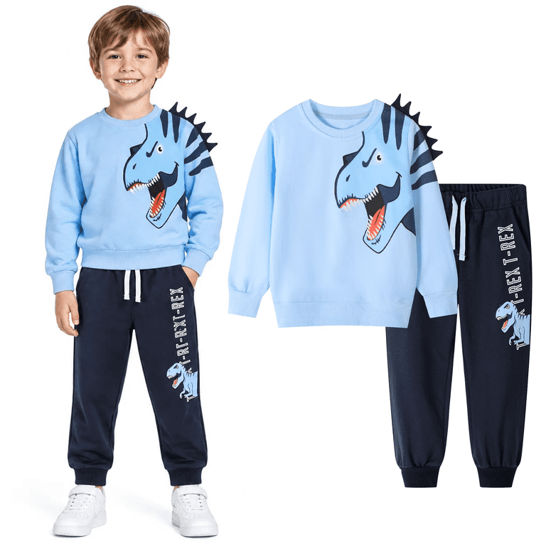HILEELANG Toddler Boys Dinosaur Sweatshirt & Jogger Set photo 3