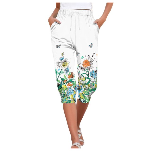 YDLCAFD Capris For Women Print Pants Bottom High Waist Drawstring Joggers