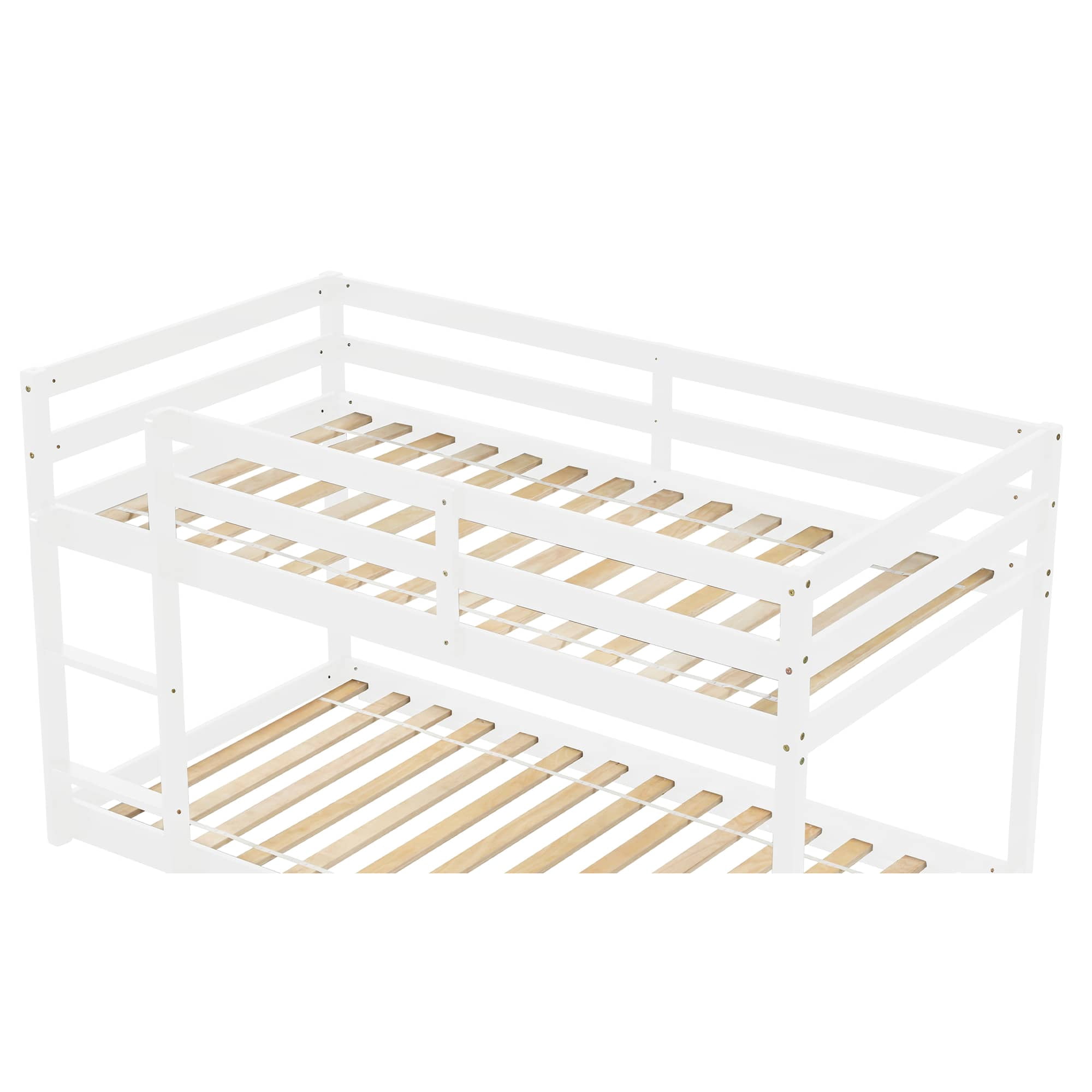 MAYEERTY Twin over Twin Floor Bunk Bed, Wood Bed Frame, White