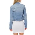 thumbnail image 5 of Made by Olivia Women's Classic Lightly Distressed Button Down Denim Crop Jean Jacket, 5 of 6