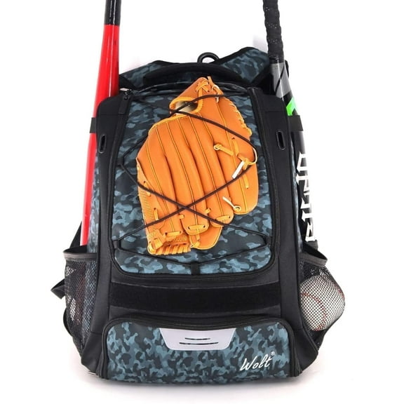 WOLT | Youth Baseball Bag--29L Backpack for Yout Boys Equipment Fence Hook Oxford Fabric New Camogrey