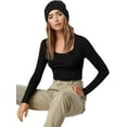 thumbnail image 4 of Women's Basic Scoop Neck Long Sleeve Fitted Crop Top Tee Shirt, 4 of 5