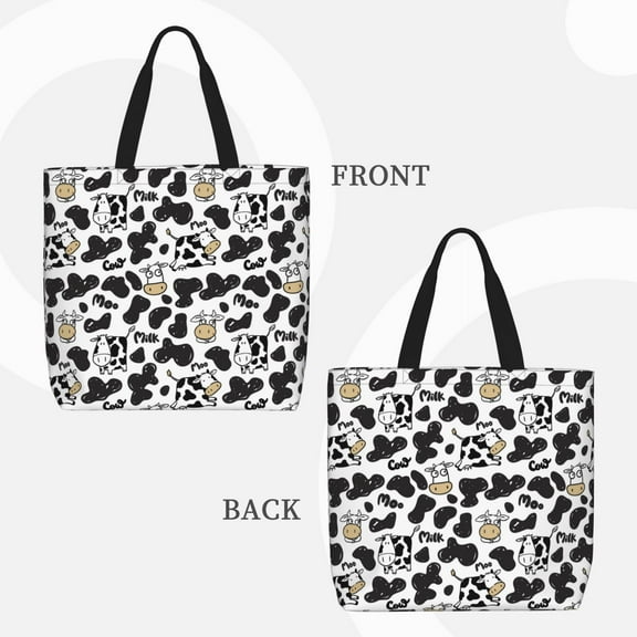 Lafuoo Cow Pattern Single Shoulder Convenience Bag, Large Capacity Zippered Handbag for Shopping, Unisex-One Size