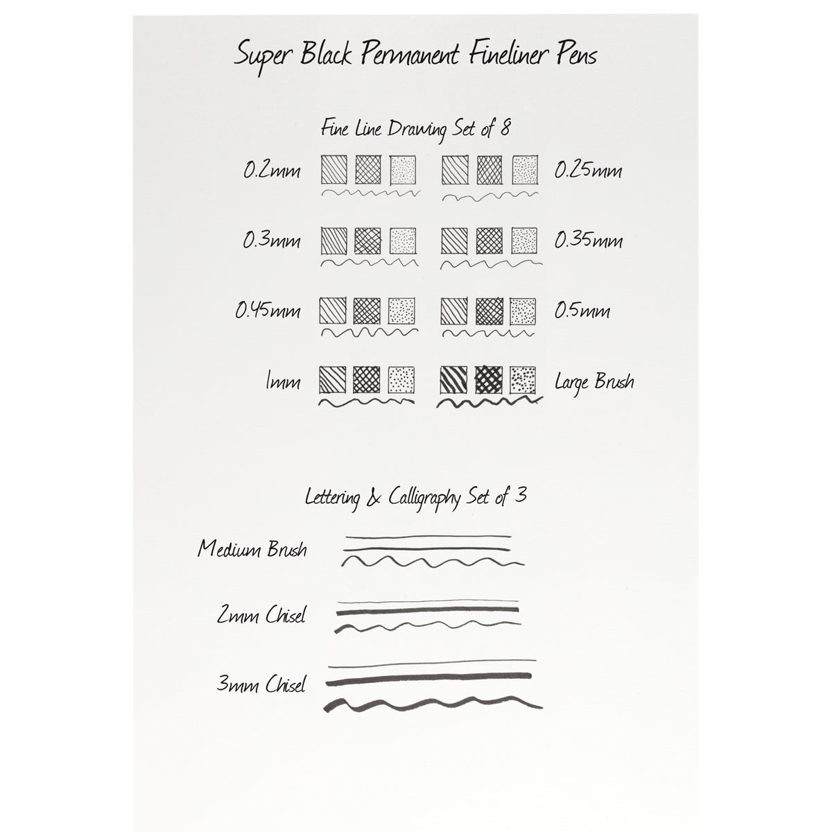 Super Black Permanent Fineliners Ultimate Line Drawing Set of 8 - 24 Pack