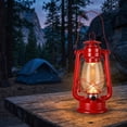 thumbnail image 4 of Stcellnmex 1 Pcs 12 Inch Vintage LED Hurricane Lantern Red Metal Outdoor Battery Operated Lantern with Warm LEDs and Dimmer Switch for Halloween Christmas Indoor Farmhouse Camping Decor, 4 of 8