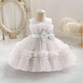 thumbnail image 5 of CIAKGIAF Summer Dresses for Girls Crew Neck Mesh Fluffy Princess Pleated Bow Sleeveless Dress White for 4-5Years, 5 of 5