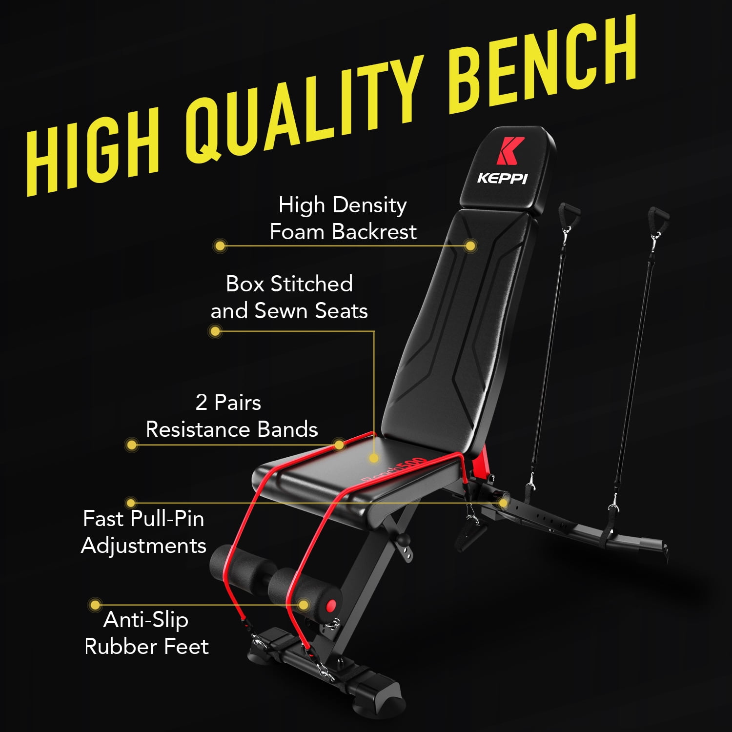 Keppi Adjustable Weight Bench for Full Body Strength Training, 900LB Foldable Workout Bench Press for Home Gym