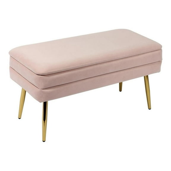 Maklaine Velvet Blush Pink Storage Bench Rectangular Channel Tufting 31.3"W x 14.8"D x 16.5"H