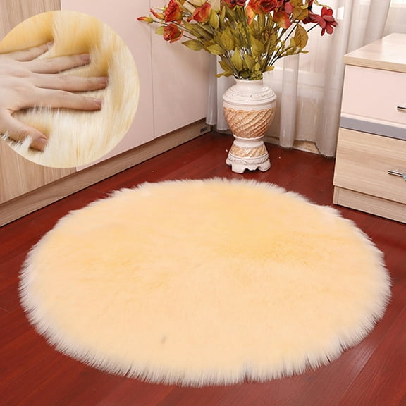 Soft Area Rugs Round Diameter 2ft Shaggy Beige Yellow Fluffy Plush Circle Floor Mats Carpet for Bedroom Living Room