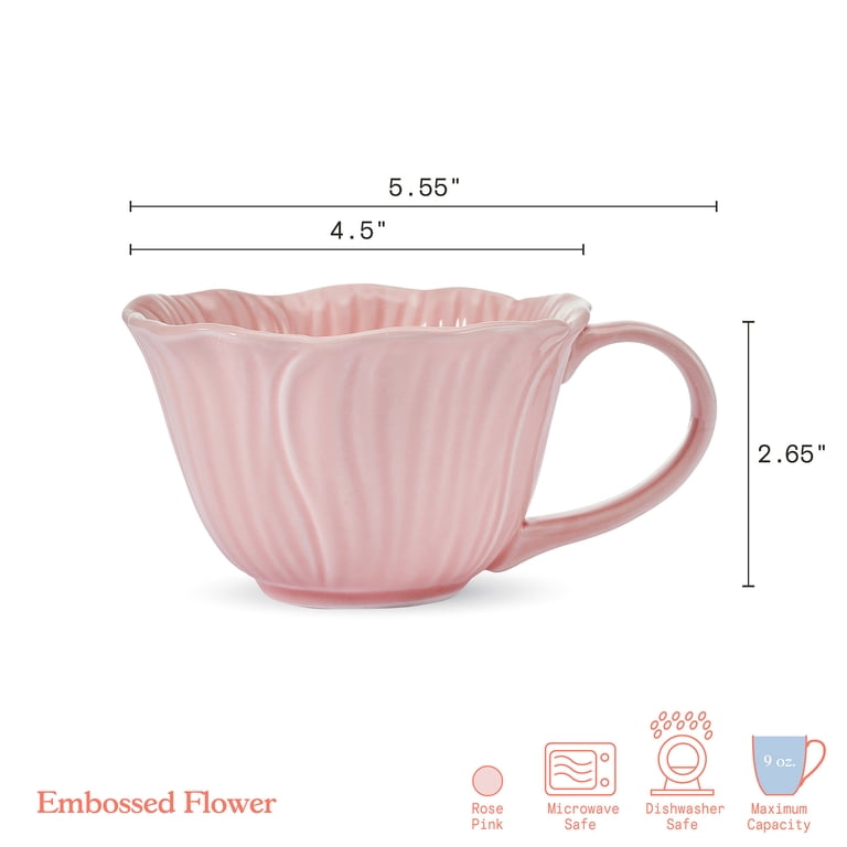 Beautiful by Drew Barrymore 9 oz Embossed Flower Mug Set, 2-Piece, Pink photo 2