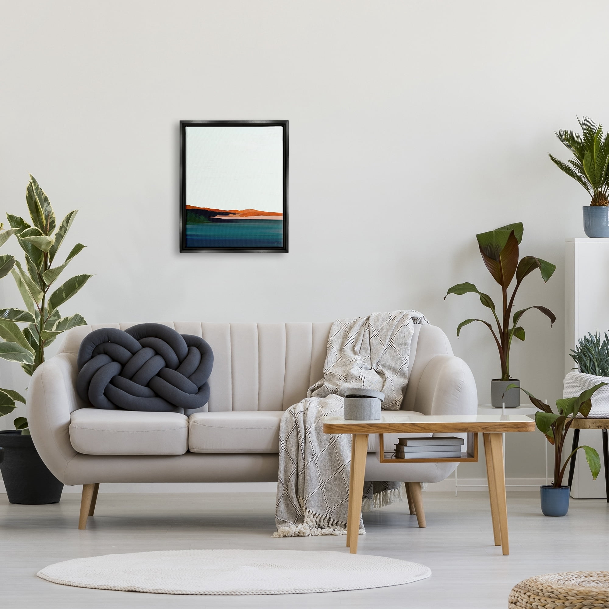 Stupell Industries Serene Coastline Landscape Red Sands Quiet Sky Painting Jet Black Floating Framed Canvas Print Wall Art, Design by Amy Hall