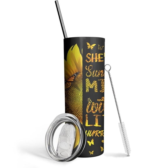 Sunflower Tumbler 20 Oz Travel Coffee Mug Sunflower Print Skinny Tumblers with Lid and Straw Stainless Steel Insulated Coffee Cups Gift for Sunflower Lover