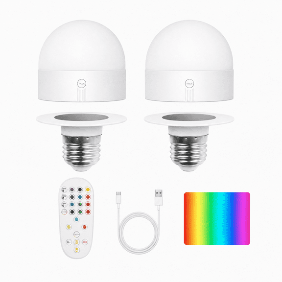 TJOY 2 Pack A19 Rechargeable Light Bulbs,5V,5W,300lm,Warm White Cool White  RGB LED,E26 Base,Dimmable Bulb for Home Power Outages Camping Hurricane
