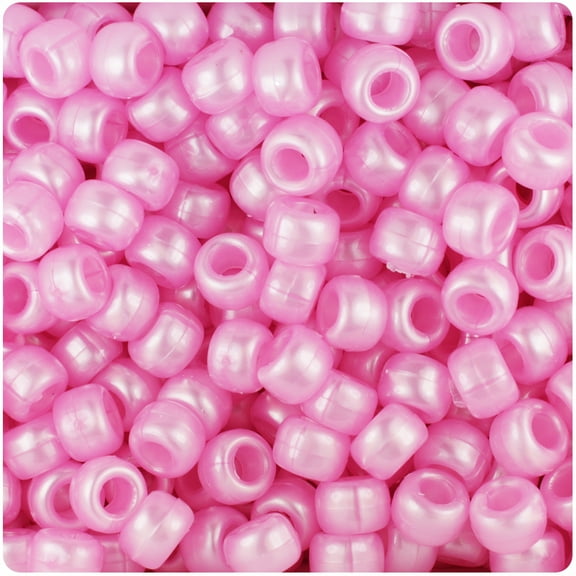 BeadTin Light Pink Pearl 9mm Barrel Pony Beads (500pc)