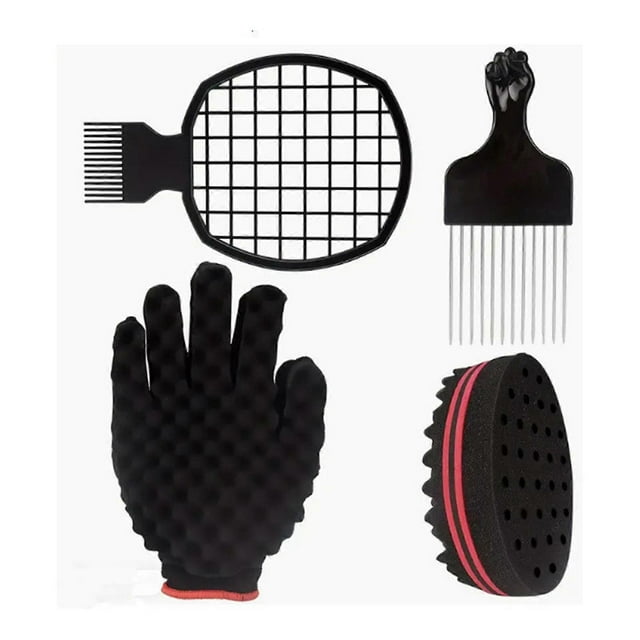 Afro Hair Styling Sponge Comb Set Magic Hair Twist Curl Combs with Sponge and Glove for Barber Hair Styling