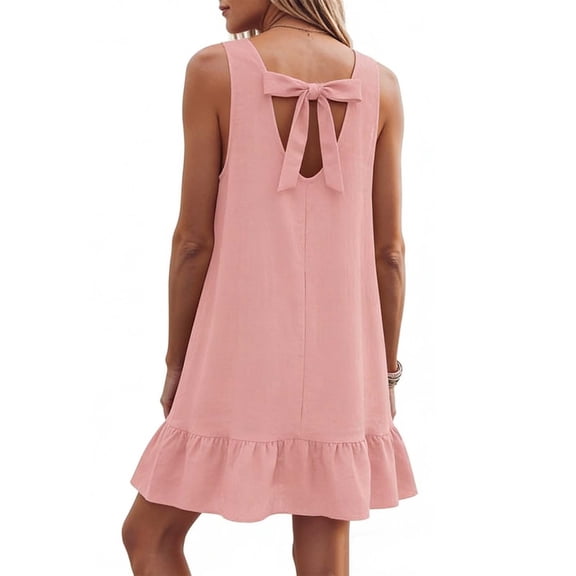 SOOMLON Short Summer Dresses for Women Plus Size Crew Neck Sleeveless Mini Dress Open Back Pink Dress Casual Sundress