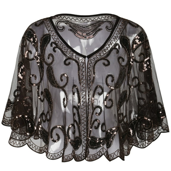PrettyGuide Women's 1920s Sequin Shawls Sparkly Flapper Evening Wrap Cape