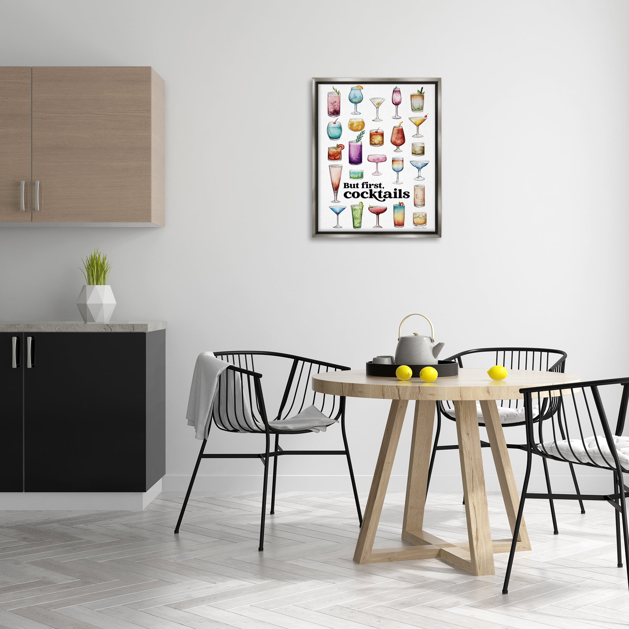 Stupell Industries But First Cocktails Food & Beverage Painting Gray Floater Framed Canvas Art Print Wall Art, 25 x 31