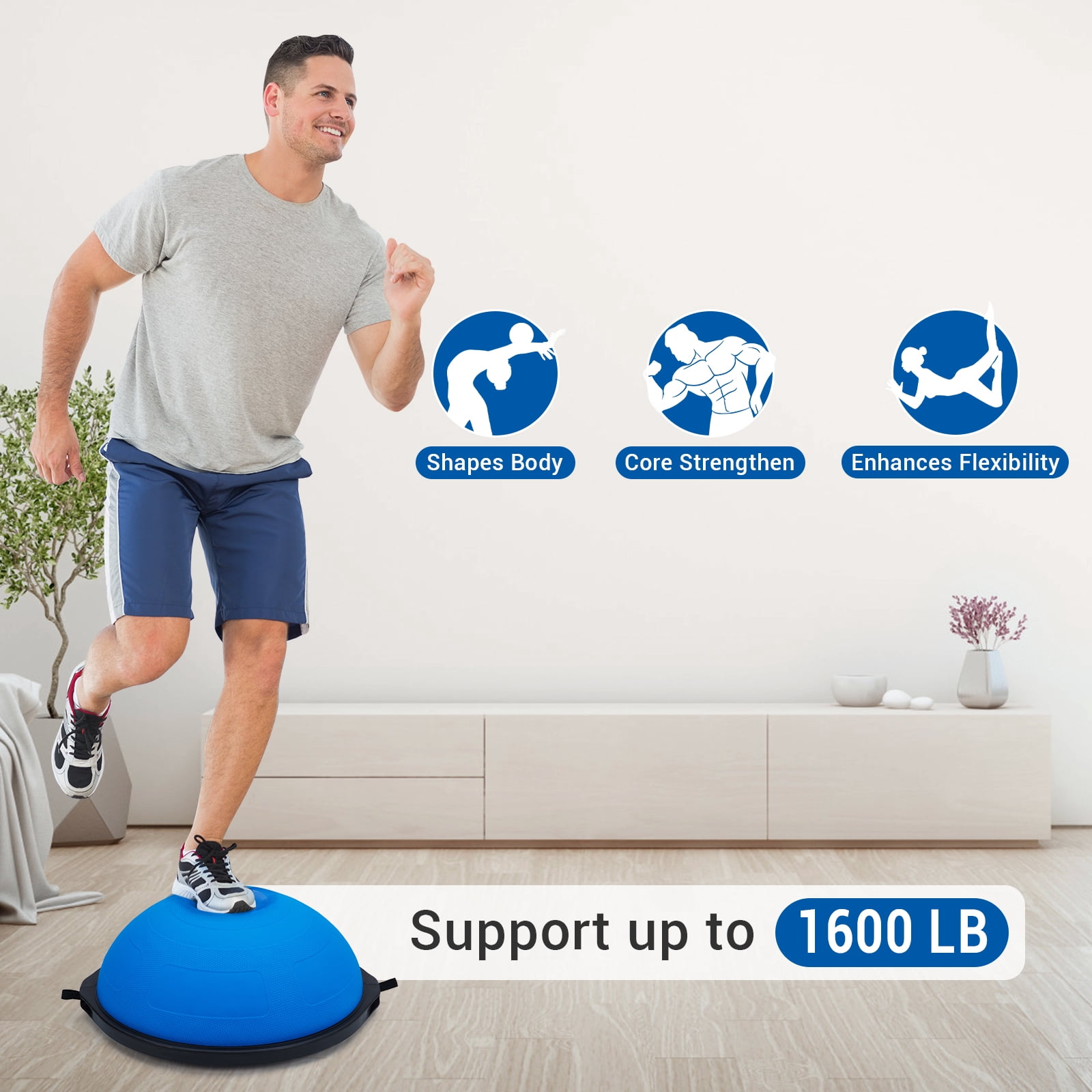 Accreate 25 Inch Half Balance Ball Trainer, Heavy Duty 1600 Lbs Capacity Stability Ball With Nonslip Base, Inflatable Design, 2 Resistance Bands, Pump, And Extra Ball For Home Fitness