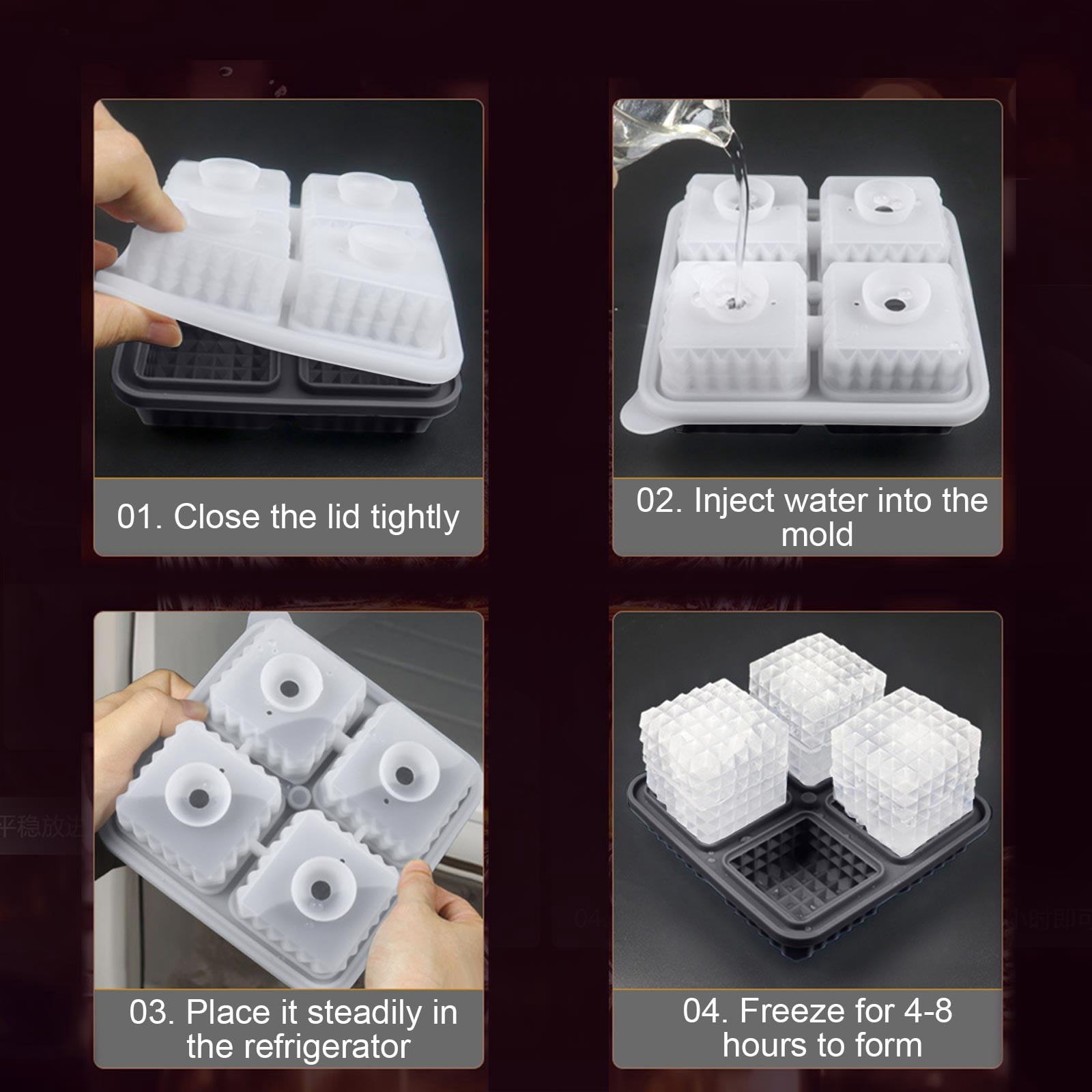 3D Square Ice Cube Tray, Large Square Silicone Fun Shapes Whiskey Ice Mold for Cocktails, Bourbon,Brandy, Whiskey Gifts.(2.2*5.3*5.3 in).Black