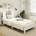 thumbnail image 2 of Gymax Twin Size Bed Frame Wooden Platform Bed Kids Bed Frame w/ Bookcase Headboard White, 2 of 9